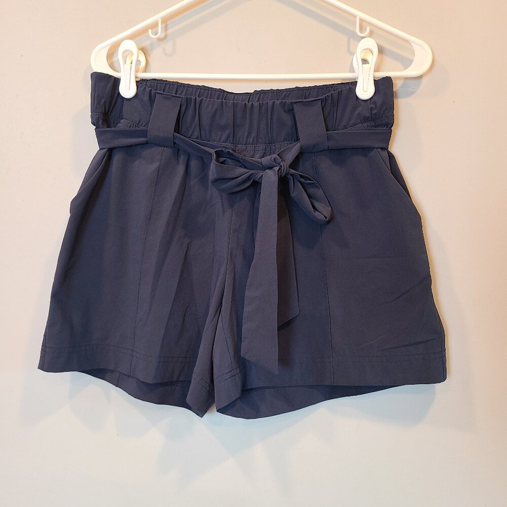 Athleta High Waist Blue Shorts with Tie Belt